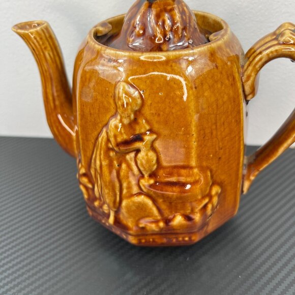 Bennington Rockingham REBEKAH AT THE WELL Glazed Stoneware Teapot Pottery - Picture 2 of 12